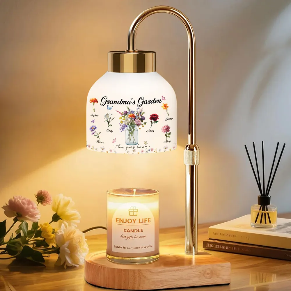 Personalized Candle Warmer Lamp Grandma's Garden Floral Decor, Cozy Bedroom Glow, Unique Gift for Grandma