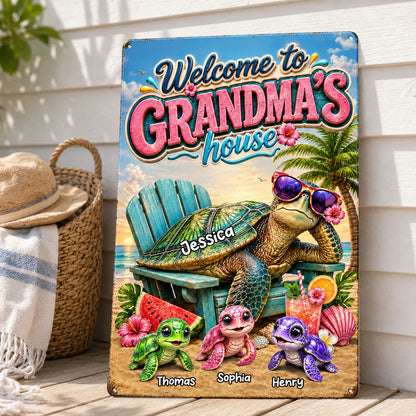 Rectangular Iron Sign for Grandma, Personalized Turtle Family Beach Scene, Creative Gift for Her