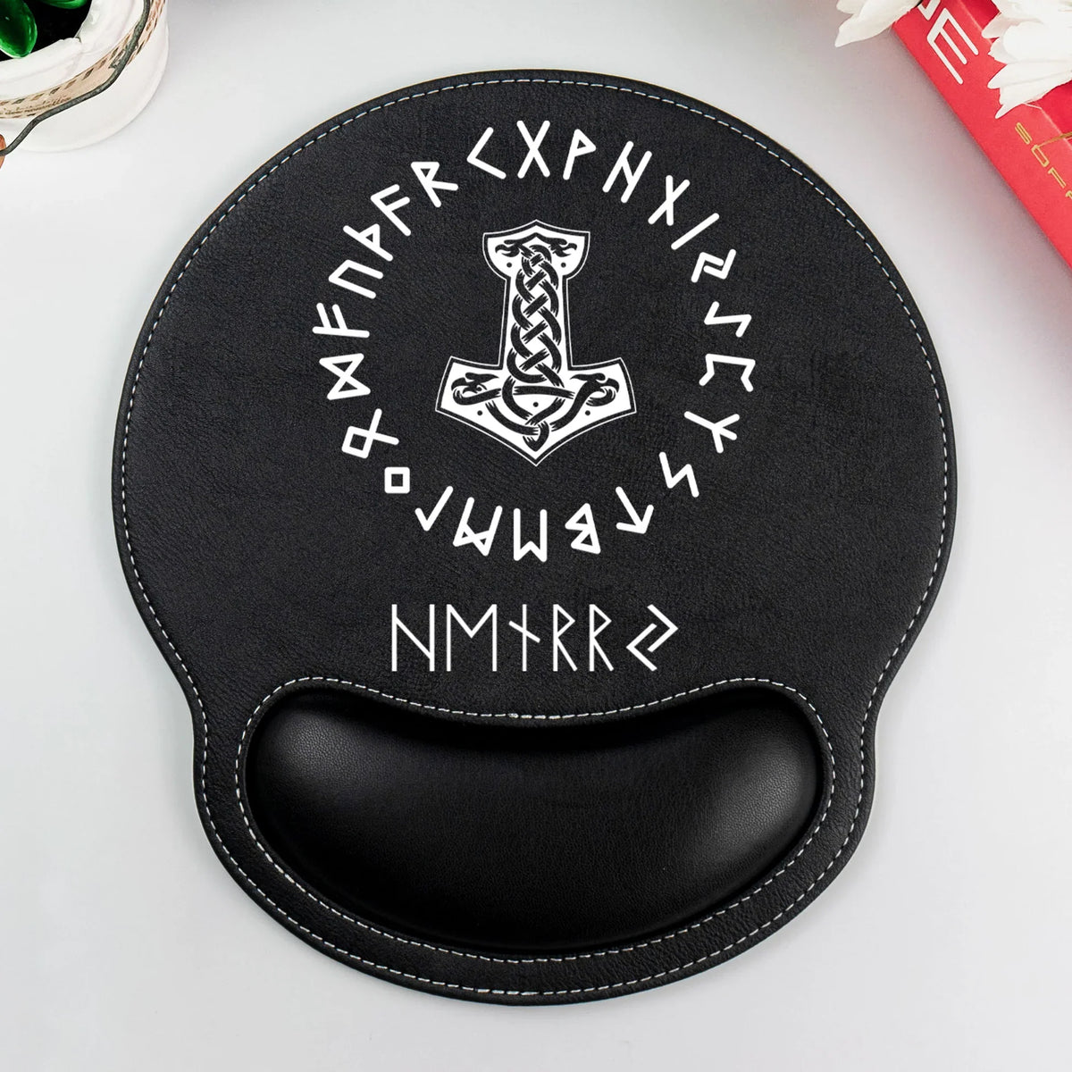 Norse Mythology Wrist Rest Mouse Pad, Personalized Rune Circle, Unique Creative Gift for Coworker & Friend