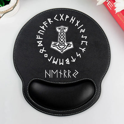 Norse Mythology Wrist Rest Mouse Pad, Personalized Rune Circle, Unique Creative Gift for Coworker & Friend