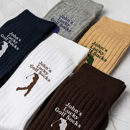 Personalized Embroidered Socks, Golfer Mid Swing On Green Course, Unique Gift For Golf Lover