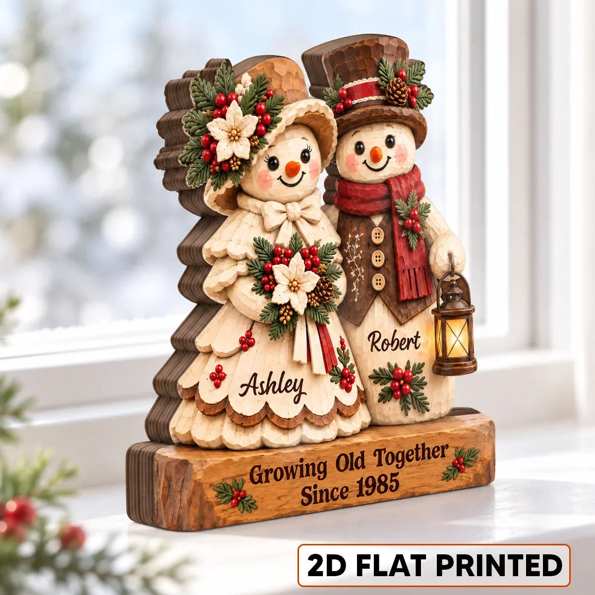 Growing Old Together Wooden Plaque, Personalized Cozy Snowman Couple, Creative Christmas Gift for Partners