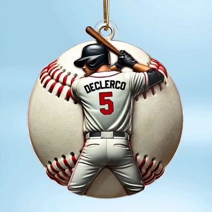 Personalized Baseball Ornament with jersey number design, collectible tree decoration and perfect gift for the athlete in your life