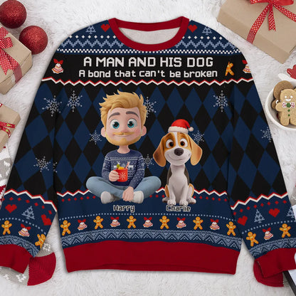 Personalized Printed Sweatshirt for Dog Dads – A Man and His Dog Christmas Gift, Unique Cozy Holiday Surprise