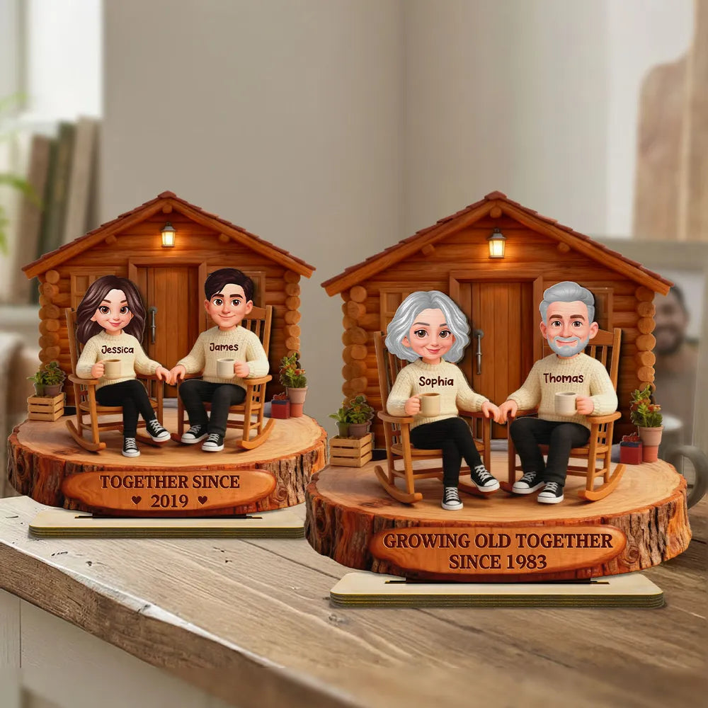 Personalized Acrylic Light Box Cabin Couple Rocking Chairs Warm Glow Keepsake, Unique Gift for Couples
