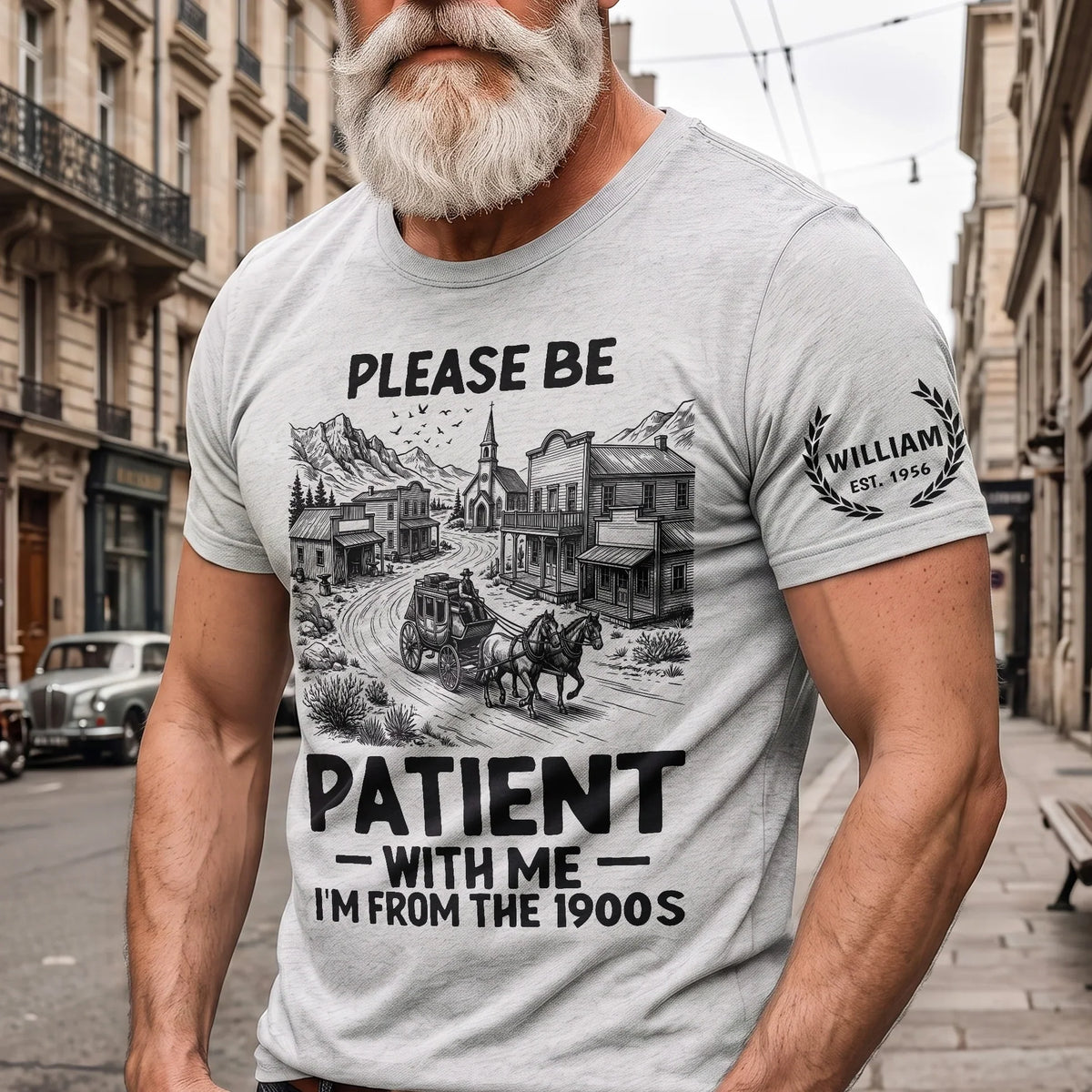 Personalized Dual Print Classic Tee, Please Be Patient With Me Design, Creative Gift for Retro Humor Fans