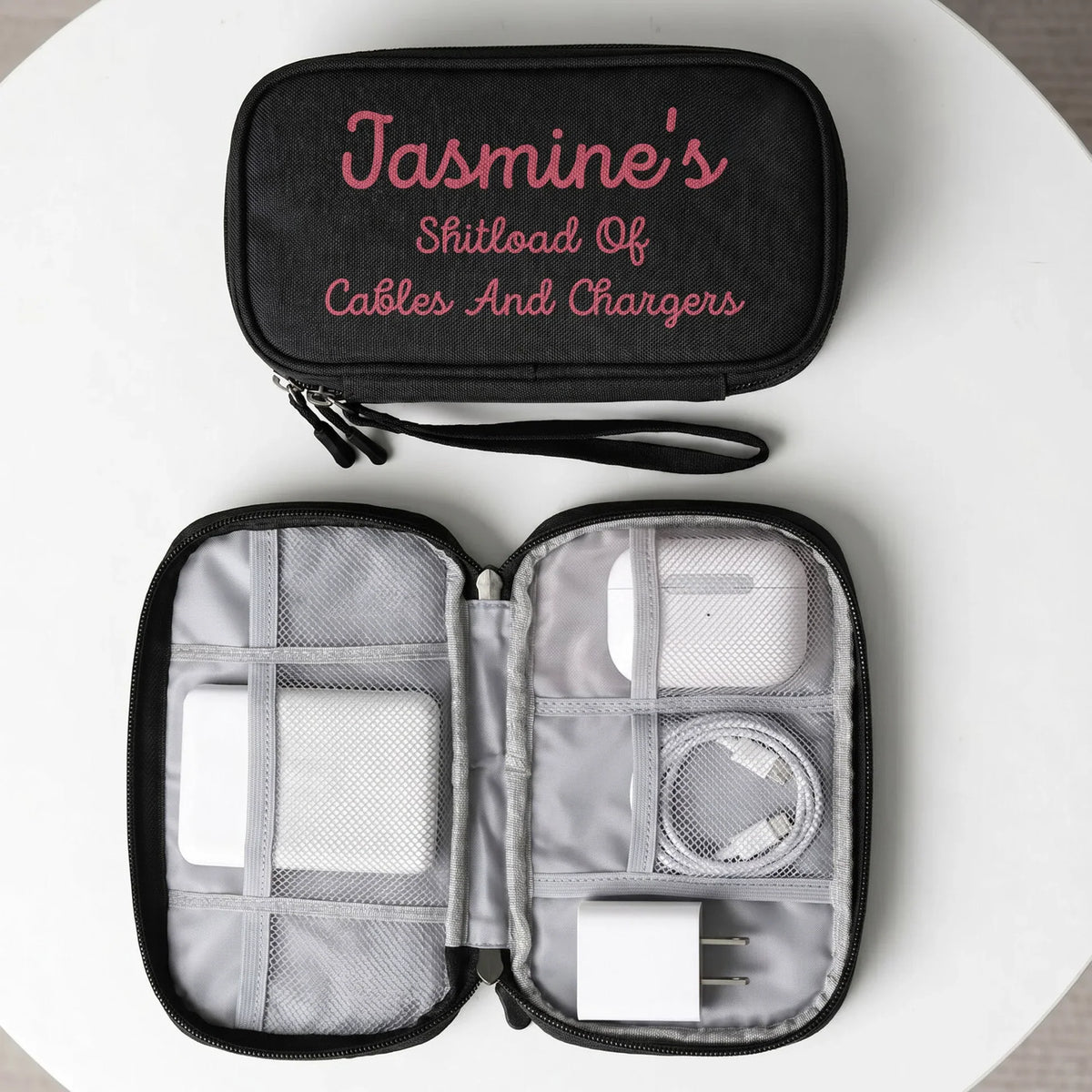 Personalized Oxford Cable Organizer, Funny Desk Charger Bag, Unique Gift for Tech Lover