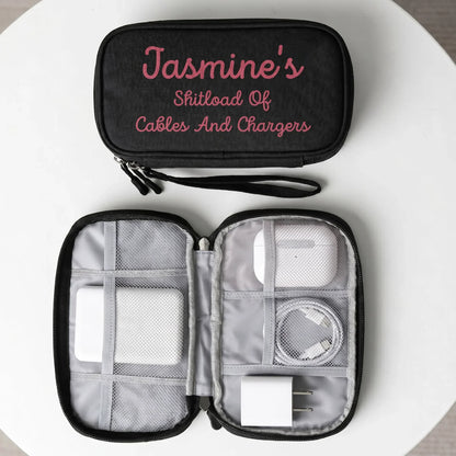 Personalized Oxford Cable Organizer, Funny Desk Charger Bag, Unique Gift for Tech Lover