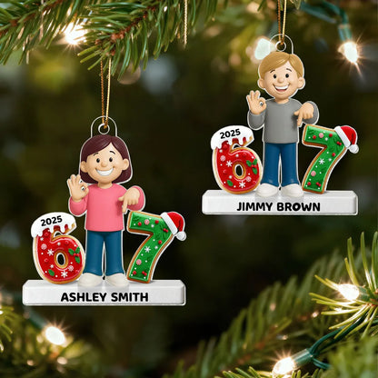 Personalized Acrylic Ornament with Cute Cartoon Boy & Christmas Numbers, Festive Tree Decor & Unique Kids Gift