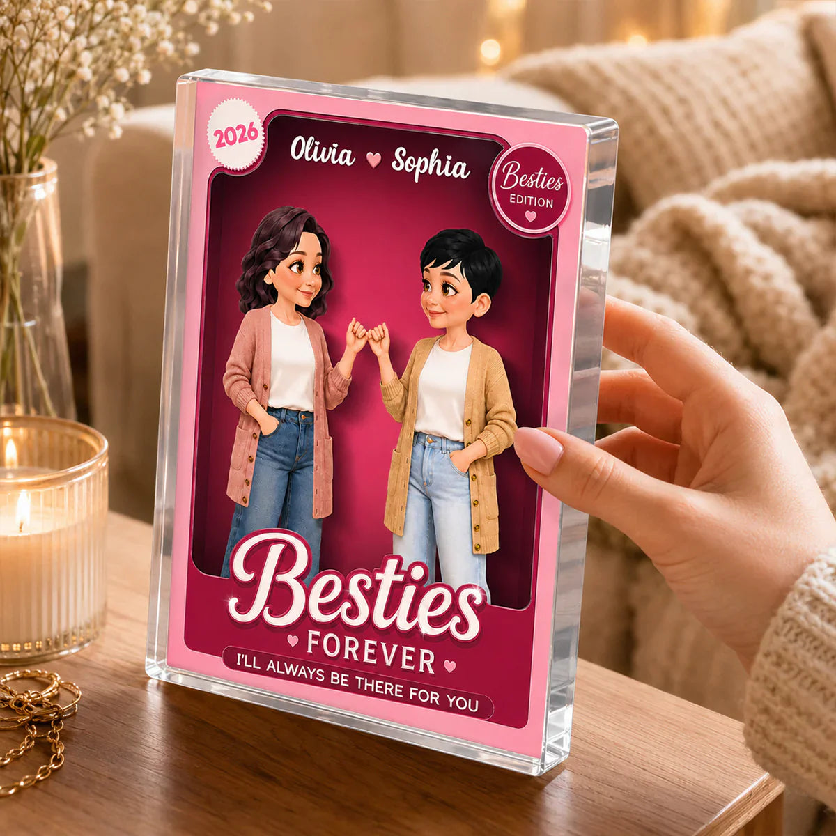 Personalized Rectangle Acrylic Block Plaque, Pink Toy Box Pinky Promise, Unique Gift for Close Friend