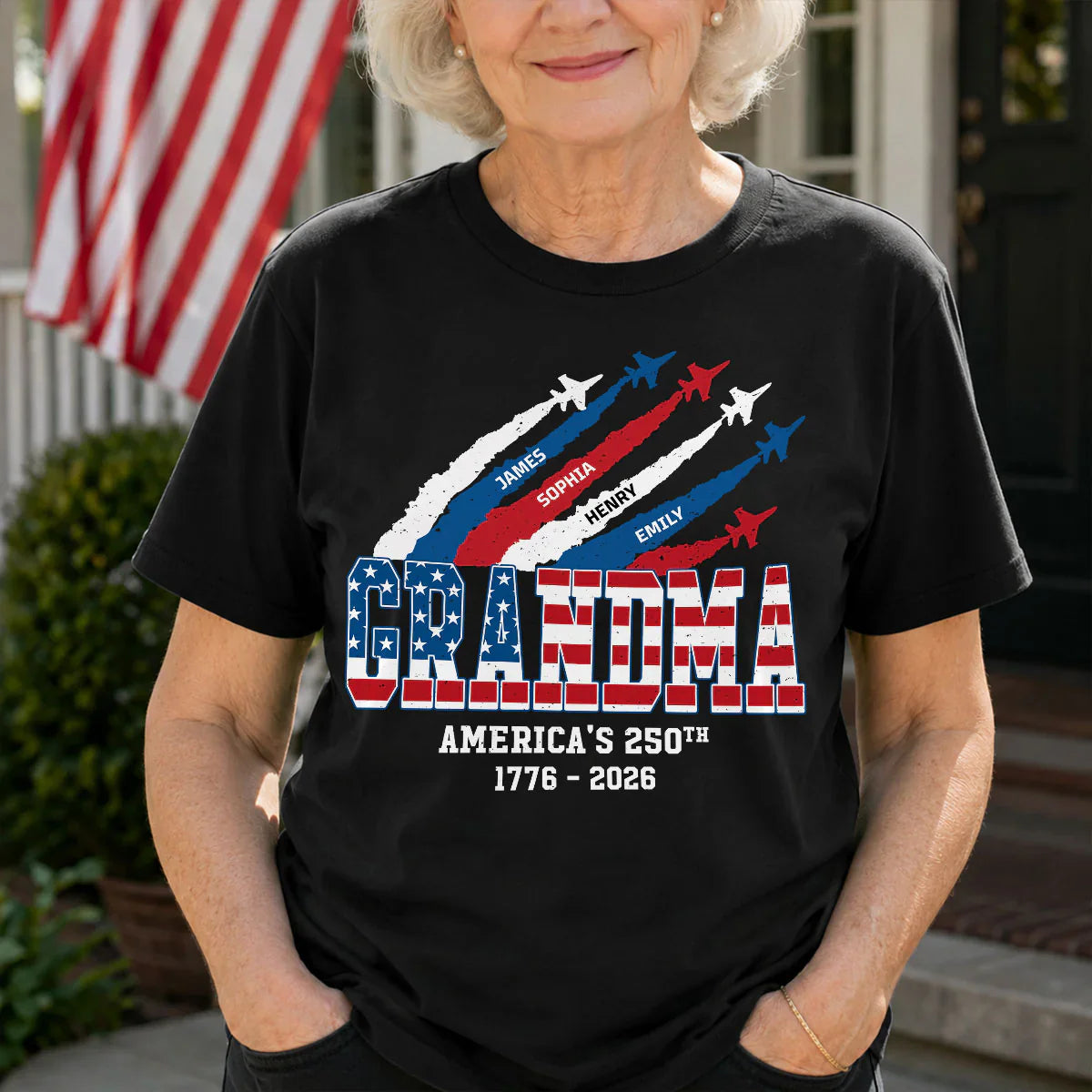 Nana Classic Tee, Personalized Family Pride With Jet Flyover, Creative Patriotic Gift For Grandma