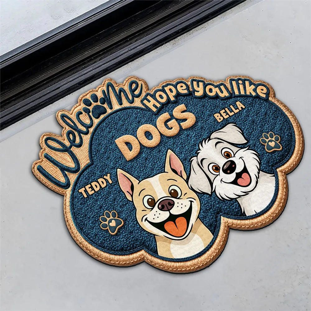 Hope You Like Dogs Personalized Shaped Doormat, Fun Entryway Welcome Gift for Pet Owners