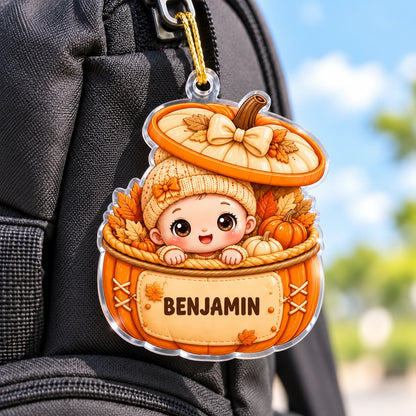 Custom Name Baby in Pumpkin Basket Ornament, Adorable Autumn Keepsake, Unique Christmas Gift for Baby's First Holiday