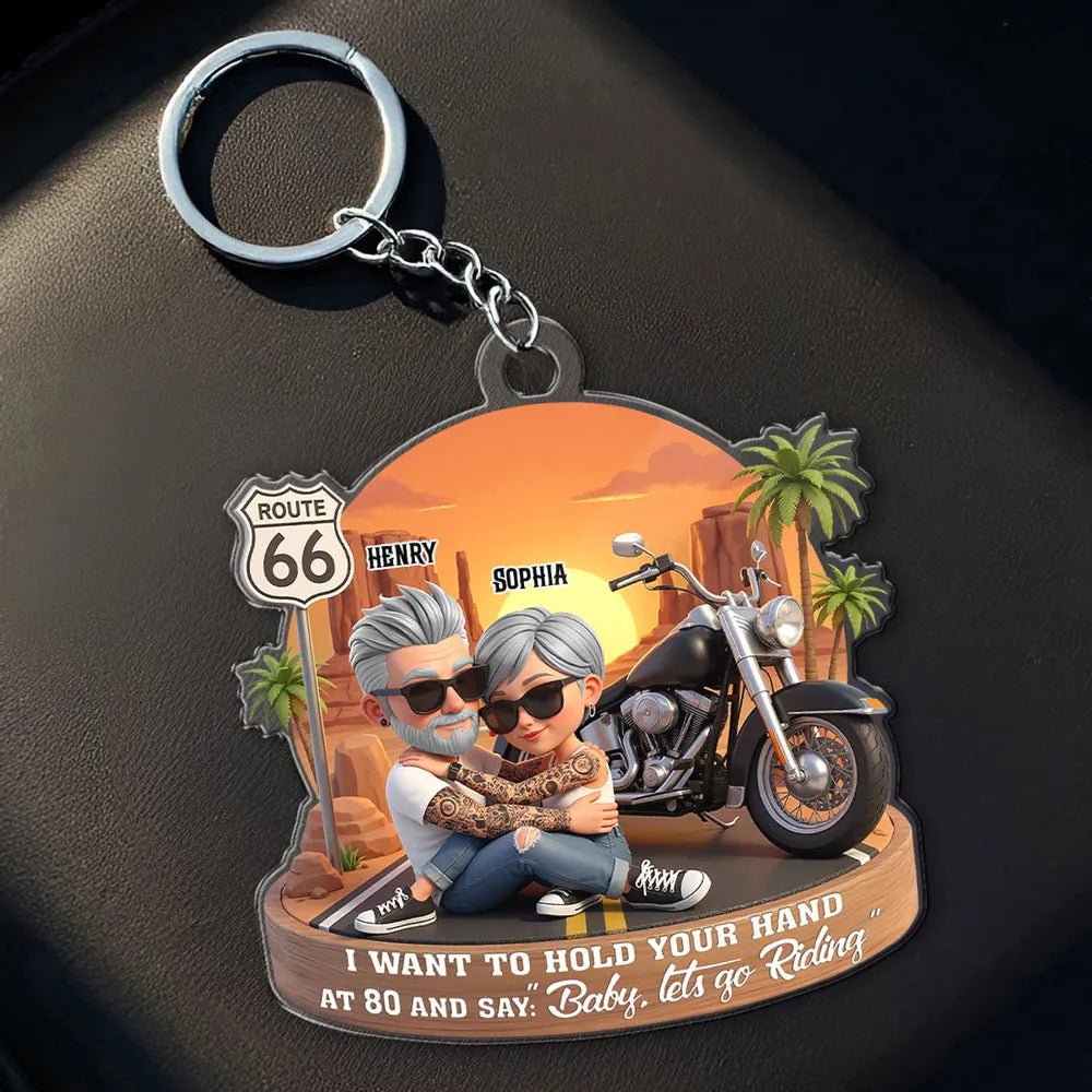 Acrylic Keychain, Baby Let's Go Riding Biker Couple, Creative Gift for a Partner