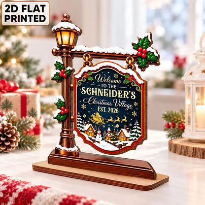 2-Layer Wooden Plaque, Personalized Snowy Christmas Village Keepsake, Creative Gift for Parents & Grandparents