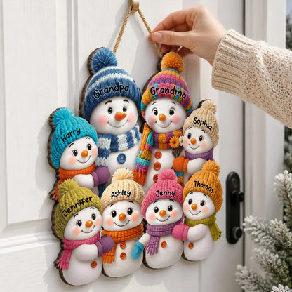 Personalized Wooden Sign, Heartwarming Snowman Grandparents and Grandkids Gathering, Creative Family Gift