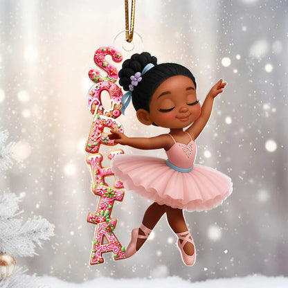 Personalized Acrylic Ornament, Pink Ballerina Dancing with Gingerbread Letters, Unique Christmas Gift for Girls