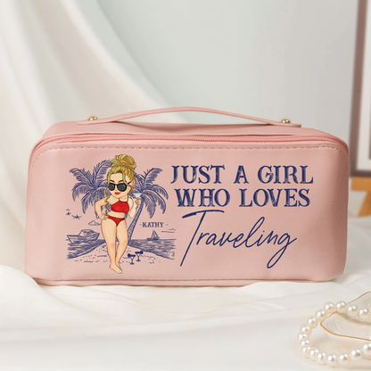 Personalized Leather Makeup Bag for Travel Lovers, Beach Girl Quote Design, Unique Gift for Her