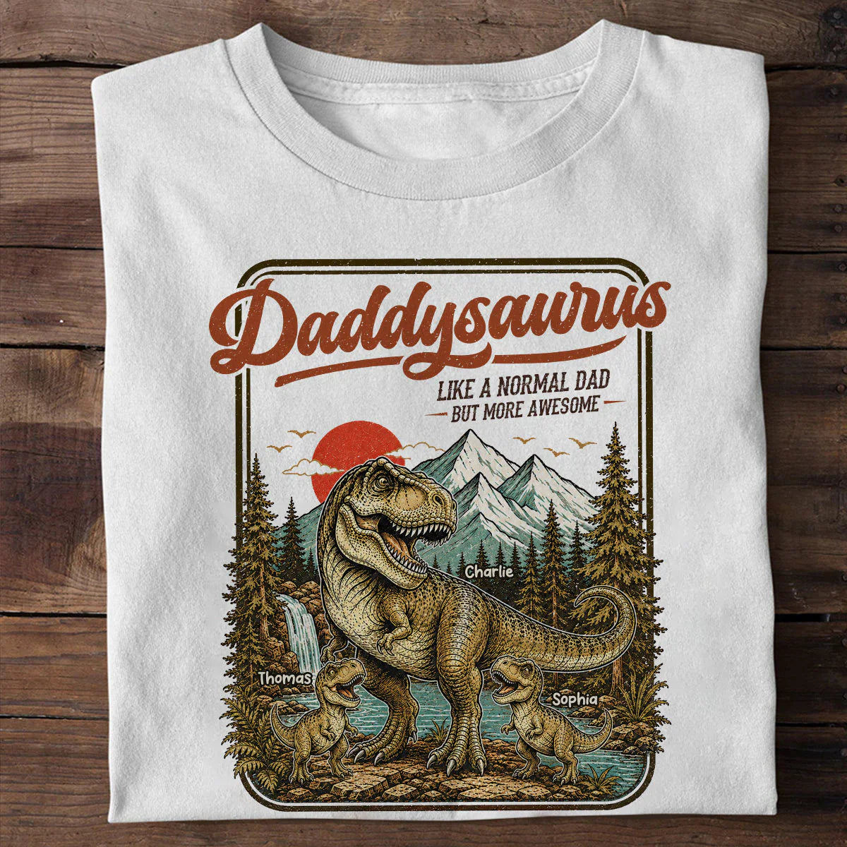 Personalized Daddysaurus Classic Tee, Retro Dinosaur Dad Art, Unique Gift for Dad or Husband