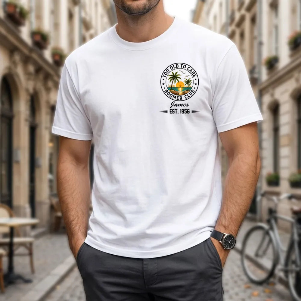 Classic Tee with Beach Boomer Club Artwork, Custom Funny Shirt, Creative Gift for Grandpa