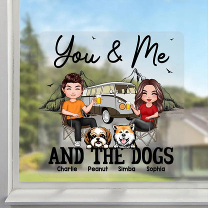 You & Me and the Dogs Sticker Decal, Custom Cartoon Camping Scene, Creative Gift for Couples