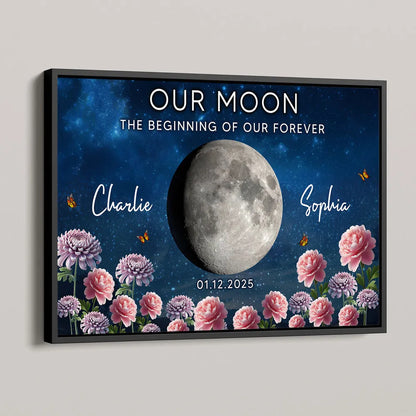 Personalized Our Moon Starry Sky Floral Poster, Custom Couple Keepsake Wall Art, Unique Romantic Gift