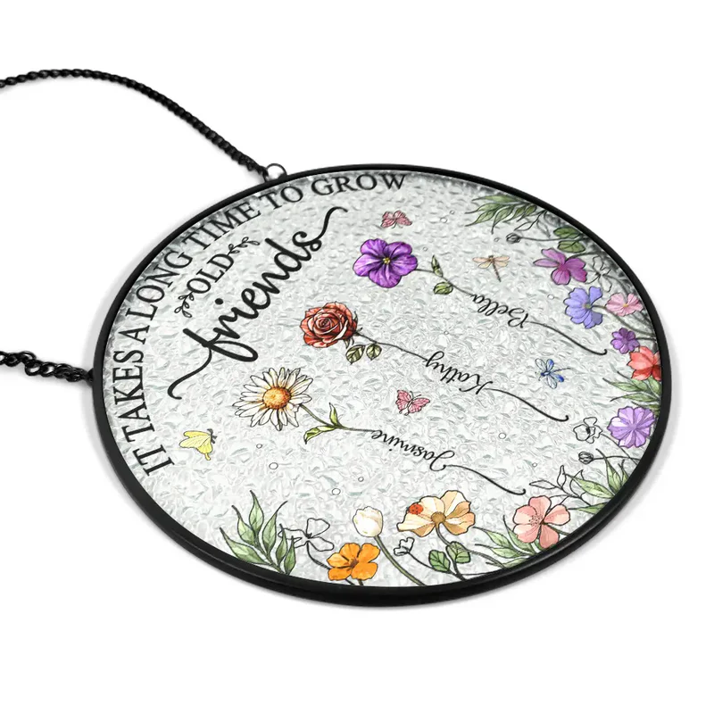 Personalized Birth Flower Sisters Glass Suncatcher Ornament for a Bright Window Display, Unique Gift for Sister or Best Friend