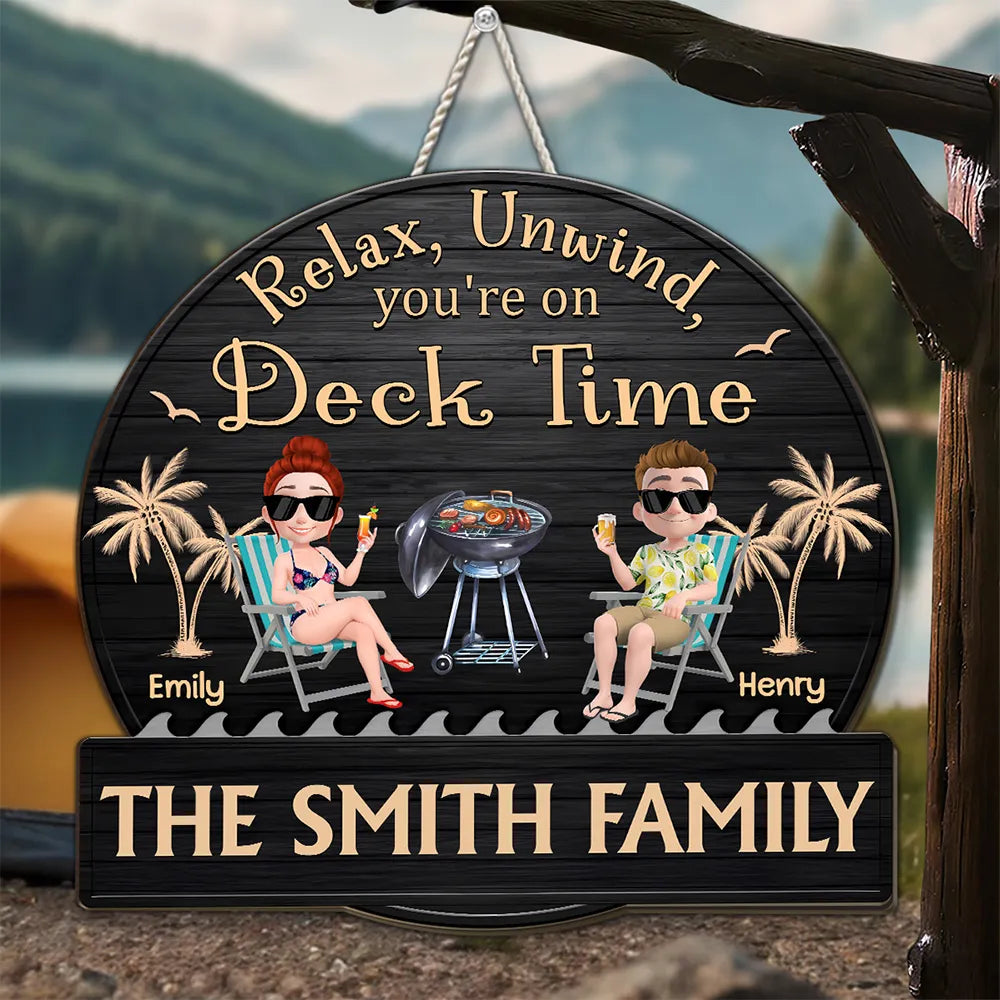 Personalized Wooden Patio Sign, Relax and Unwind Theme, Family Gift ...