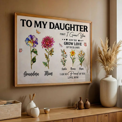 To My Daughter Poster with Floral Illustration and Loving Message, Personalized Wall Decor, Unique Gift for Daughter