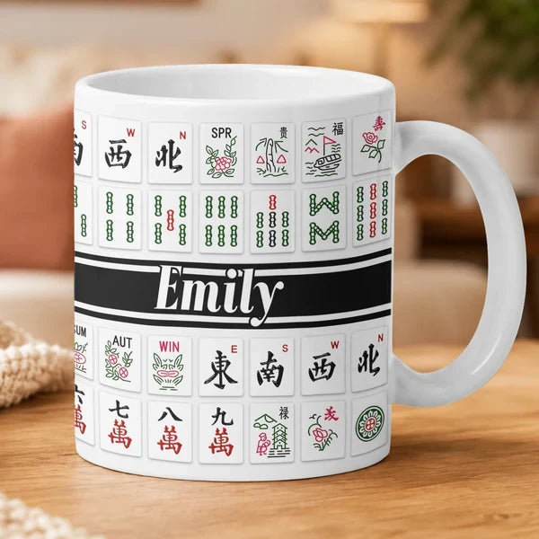 Personalized Two-Tone Mug with Colorful Mahjong Tiles, Creative Gift for Friends and Game Night Hosts
