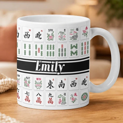 Personalized Two-Tone Mug with Colorful Mahjong Tiles, Creative Gift for Friends and Game Night Hosts
