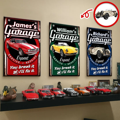 Personalized Rectangular Iron Sign, You Break It, I'll Fix It Garage Art, Creative Gift for Auto Enthusiasts