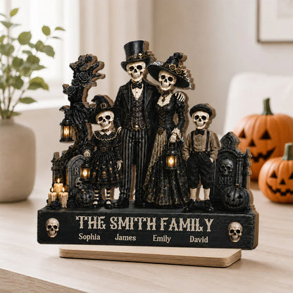 Standing Gothic Skeleton Family 2-Layer Wooden Plaque, Personalized Keepsake, Creative Gift for Family