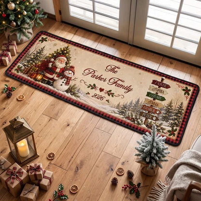 Personalized Premium Doormat, Santa Holding Gifts with a Snowman in a Snowy Forest, Unique Christmas Gift