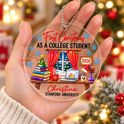 Personalized First Christmas as a College Student Acrylic Ornament, Colorful Study Nook Keepsake, Creative Gift for Students