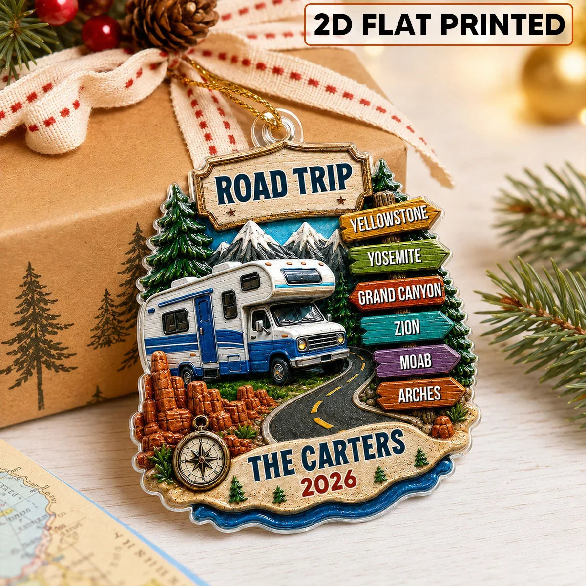 Personalized Acrylic Ornament, Scenic RV Road Trip Keepsake, Creative Christmas Gift for Travelers and Family