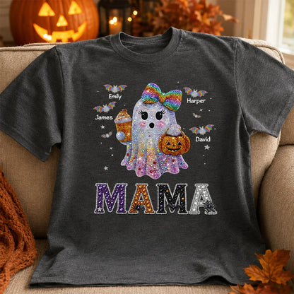 Personalized Grandma Classic Tee with Cute Ghost and Bats, Unique Halloween Gift