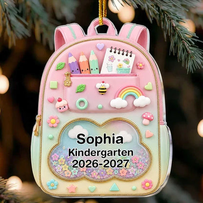 Personalized Acrylic Ornament, Pastel School Backpack Hanging on a Christmas Tree, Unique Gift for Kids and Parents
