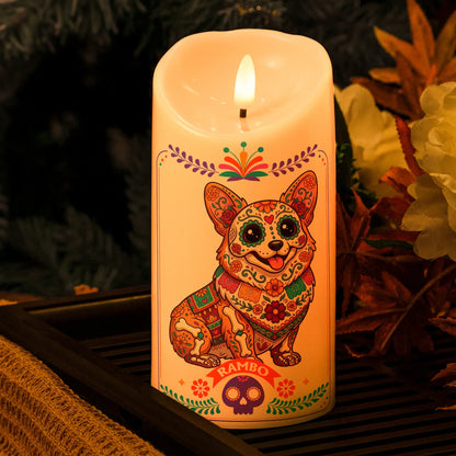 Custom Pet Memorial Flameless LED Candle, Mexican Folk Art Dog Decor and Creative Gift for Dog Lovers