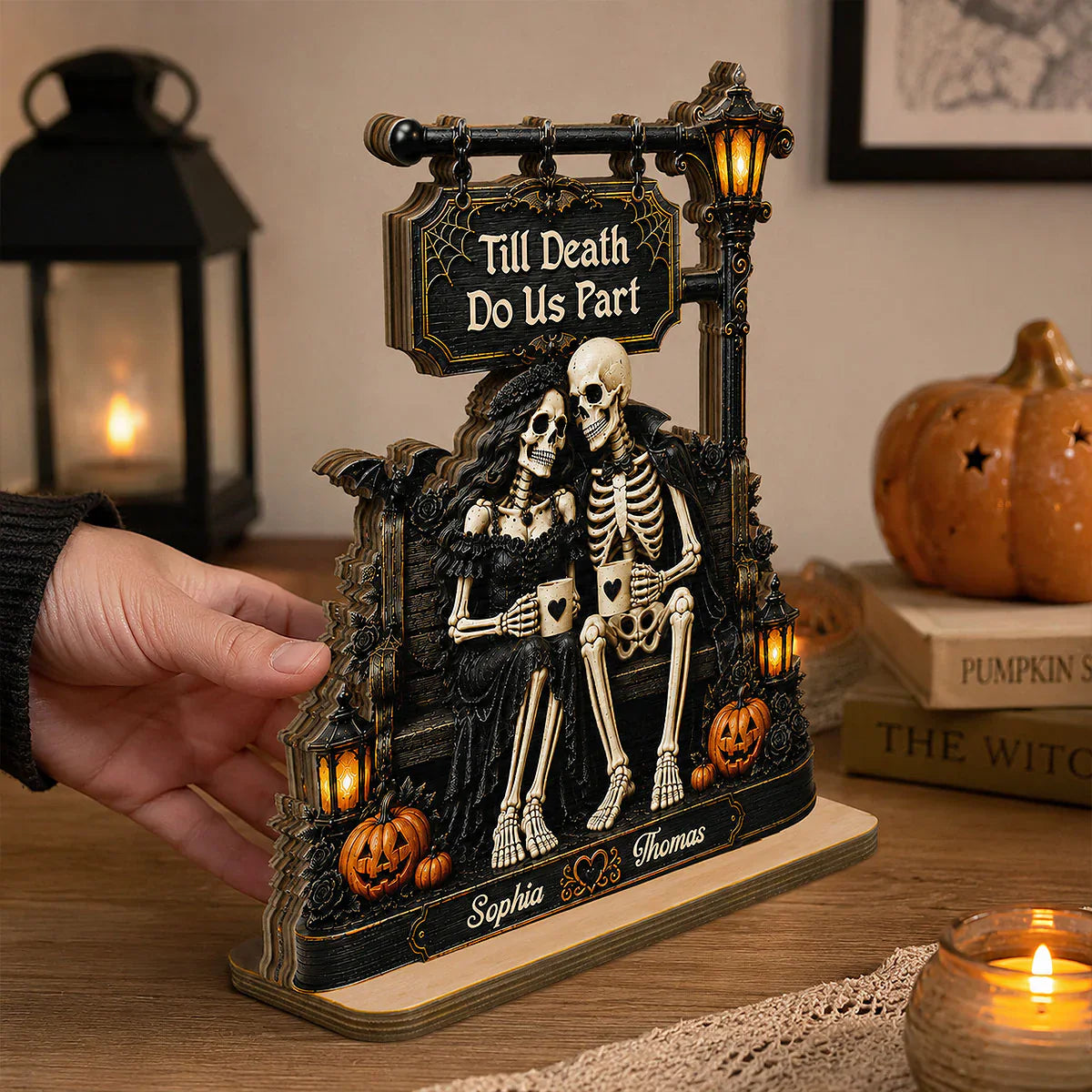 2-Layer Wooden Plaque, Till Death Do Us Part Skeleton Couple Art, Unique Creative Gift for Husband & Wife