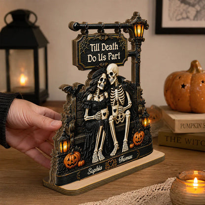 2-Layer Wooden Plaque, Till Death Do Us Part Skeleton Couple Art, Unique Creative Gift for Husband & Wife