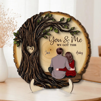 Personalized 2-Layer Wooden Plaque, Couple Sitting Back View Under Heart Tree, Unique Romantic Gift for Your & Me Moments