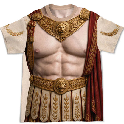 Roman Warrior Printed Classic Tee, Personalized Heroic Armor Art, Creative Gift for History Fans