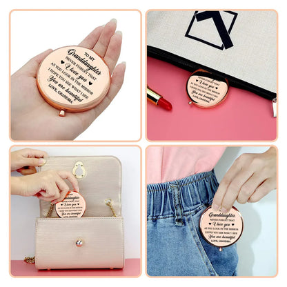 Personalized Metal Compact Mirror for Granddaughter, Floral Name Design, Sweet Everyday Reminder, Unique Gift