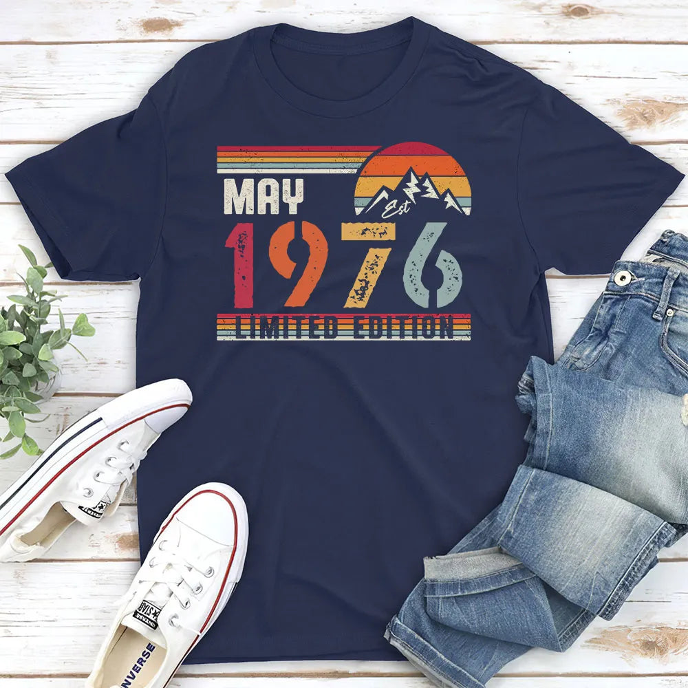 Personalized Classic Tee, Retro Mountain Sunset Limited Edition, Unique Birthday Gift for Dad or Friend