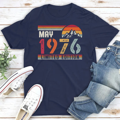 Personalized Classic Tee, Retro Mountain Sunset Limited Edition, Unique Birthday Gift for Dad or Friend