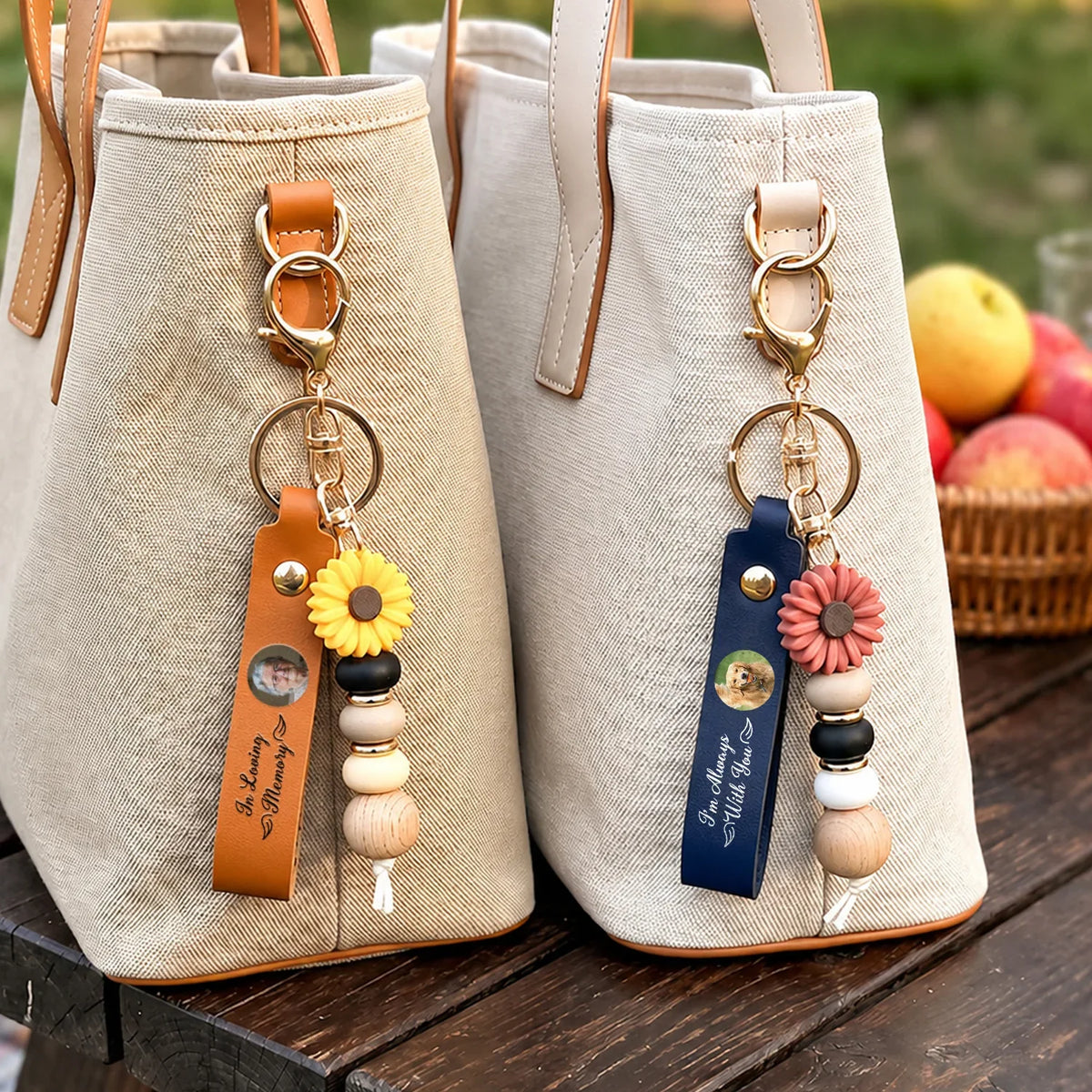 In Loving Memory PU Leather Daisy Keychain, Personalized Pink Floral Keepsake, Creative Gift for Family to Carry Daily