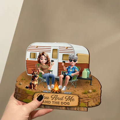 You And Me And The Dogs 2-Layer Wooden Plaque, Custom RV Campfire Scene, Creative Gift for Couples