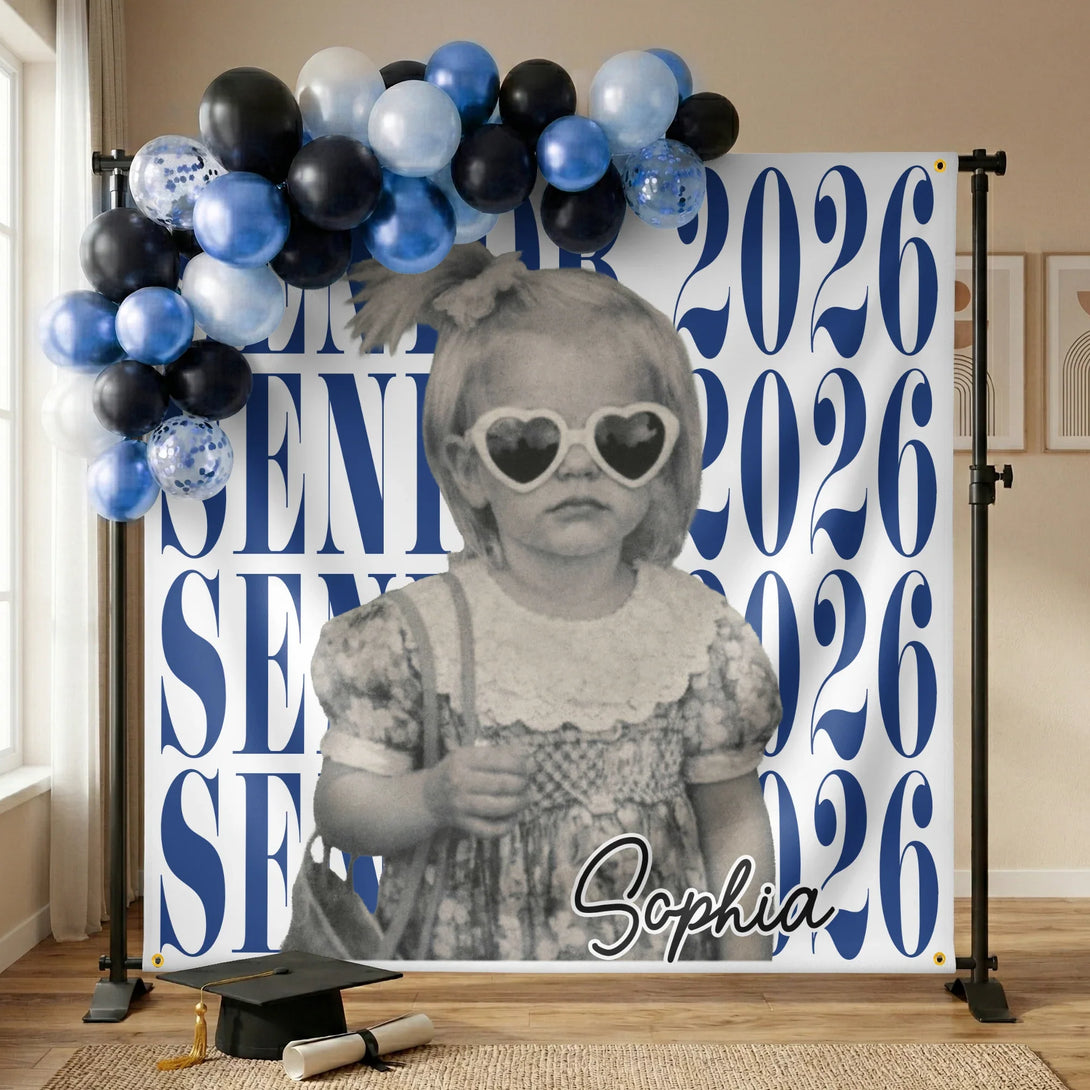 Personalized Graduation Backdrop Banner With Vintage Photo Look, Blue ...