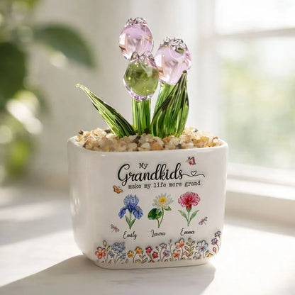 Square Glass Planter, My Grandkids Tulip Keepsake, Creative Gift for a Grandparent's Home